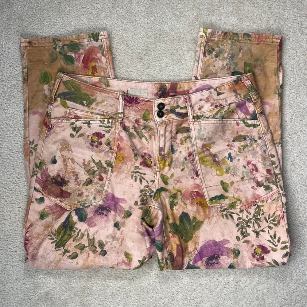 Women's Floral Painted Pink Wide-Leg Pants